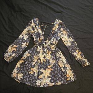 Free People Navy and Yellow Floral Dress